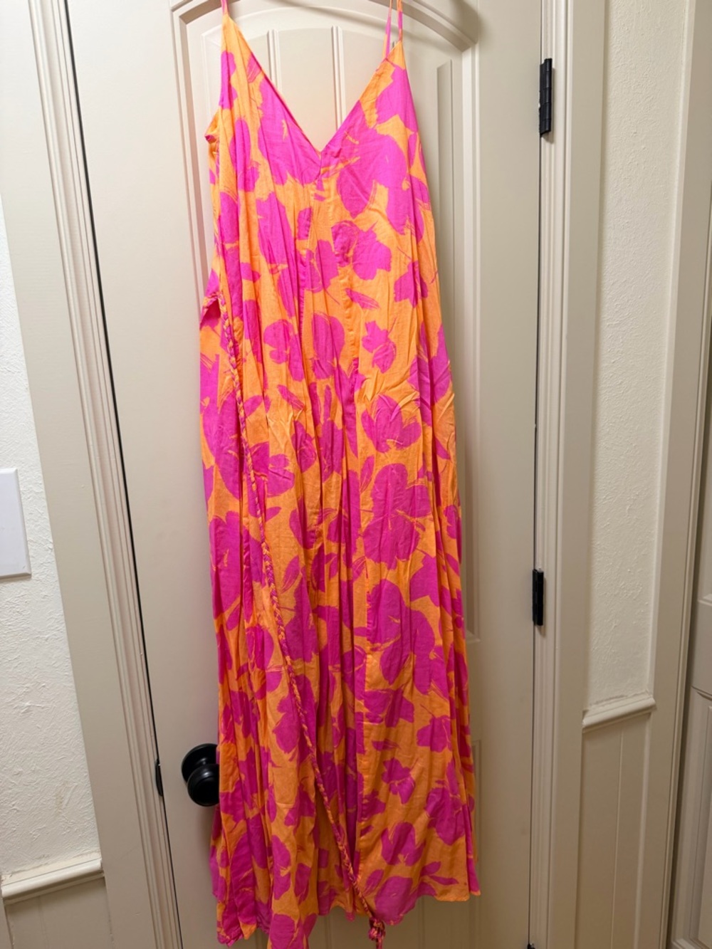 GAP Pink and Orange Floral V-Neck Maxi Dress